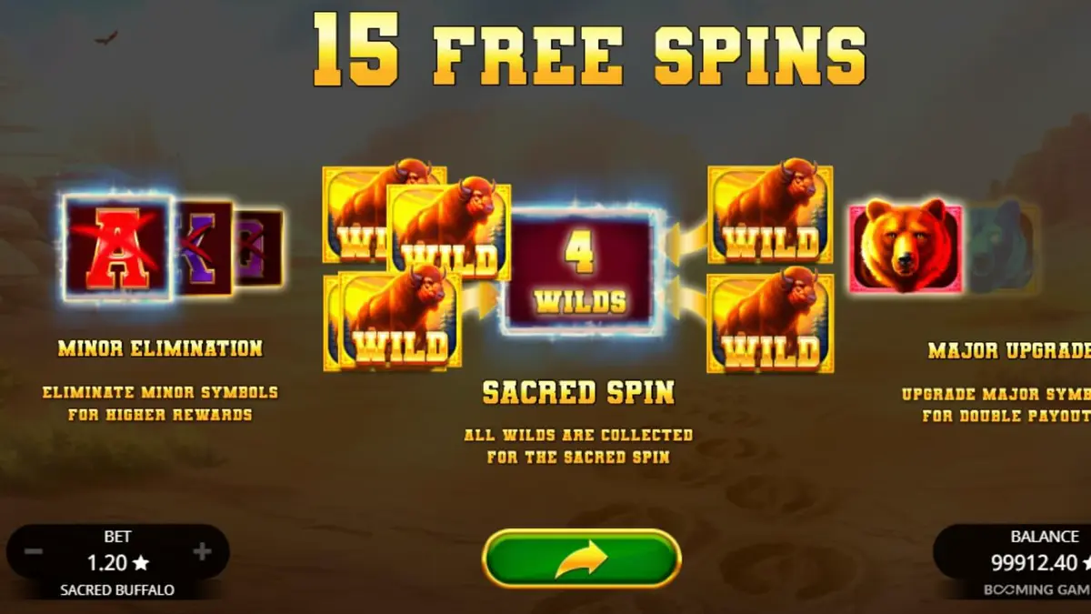 Tampilan visual slot Sacred Buffalo dengan latar belakang padang rumput liar
