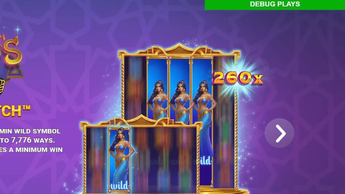 Jazmin’s Wild Ways Smash Pots slot interface with neon Arabian theme