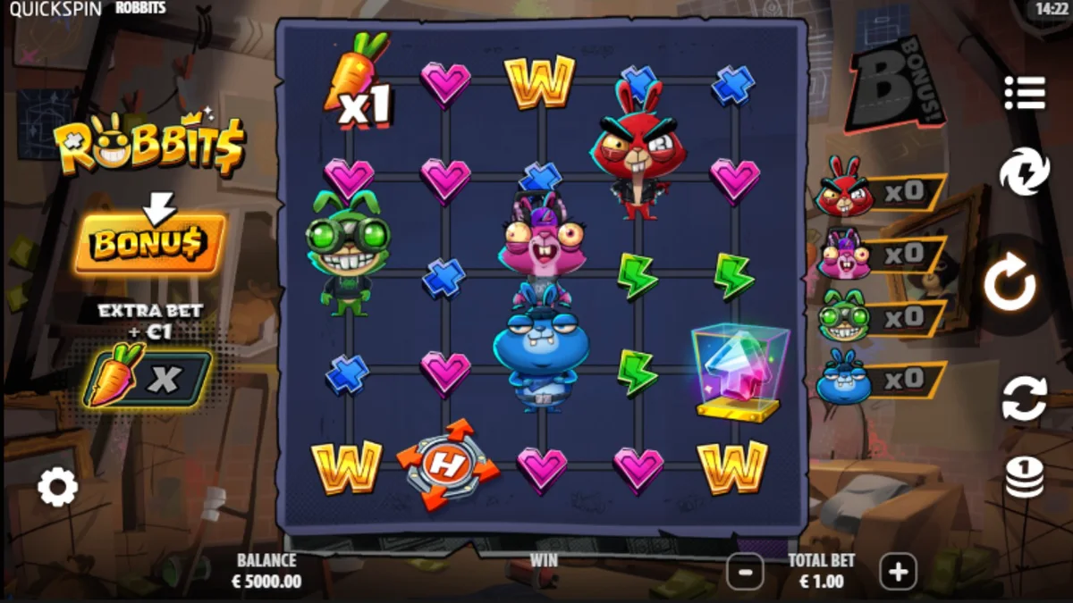 Karakter kelinci pencuri dalam permainan slot Robbits